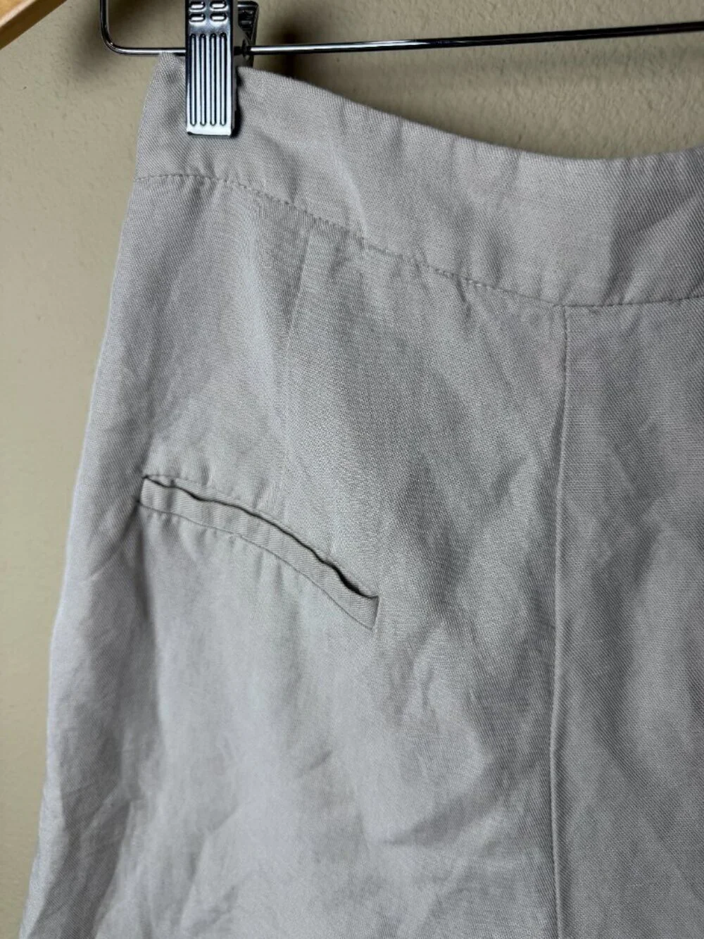 MANGO Suit Cropped Khaki Tan Linen Blend Trousers Pants Size 2